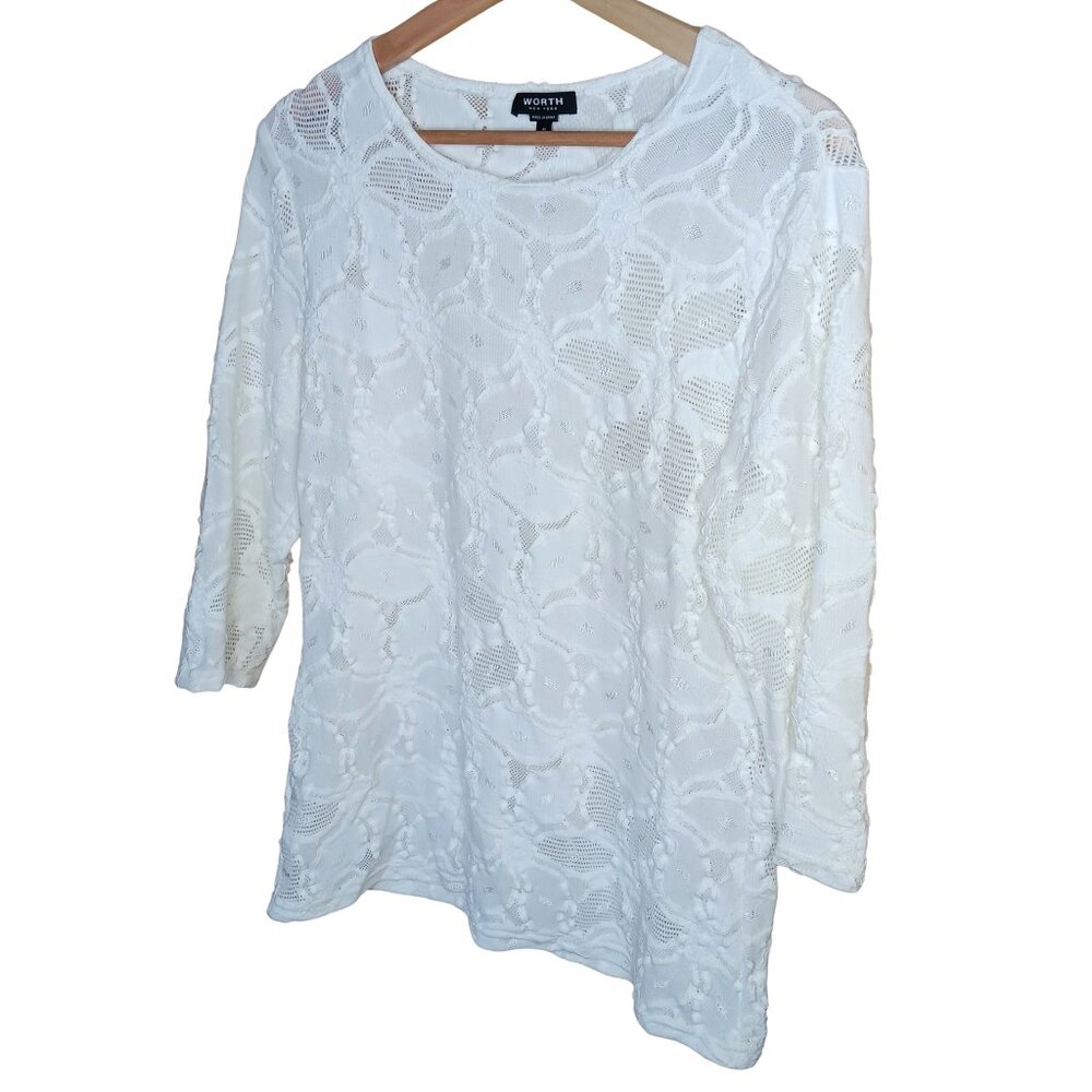 Worth Optic White Stretchy Lace 3/4 Sleeve Top NWT